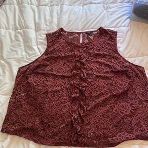 Who What Wear Burgundy Lace Ruffle Front Sleeveless Camisole
